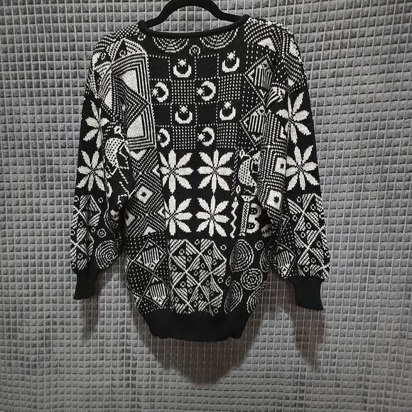 VTG 80s Silver Geometric Sweater Lg/XL Sparkle Witchy Holiday Goth Rock Fairy - Picture 10 of 11